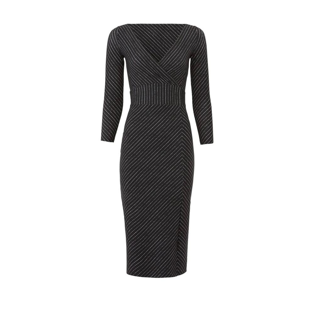 Chiara Boni La Petit Robe Black Pinstripe Iza Sheath midi dress 44 US 8